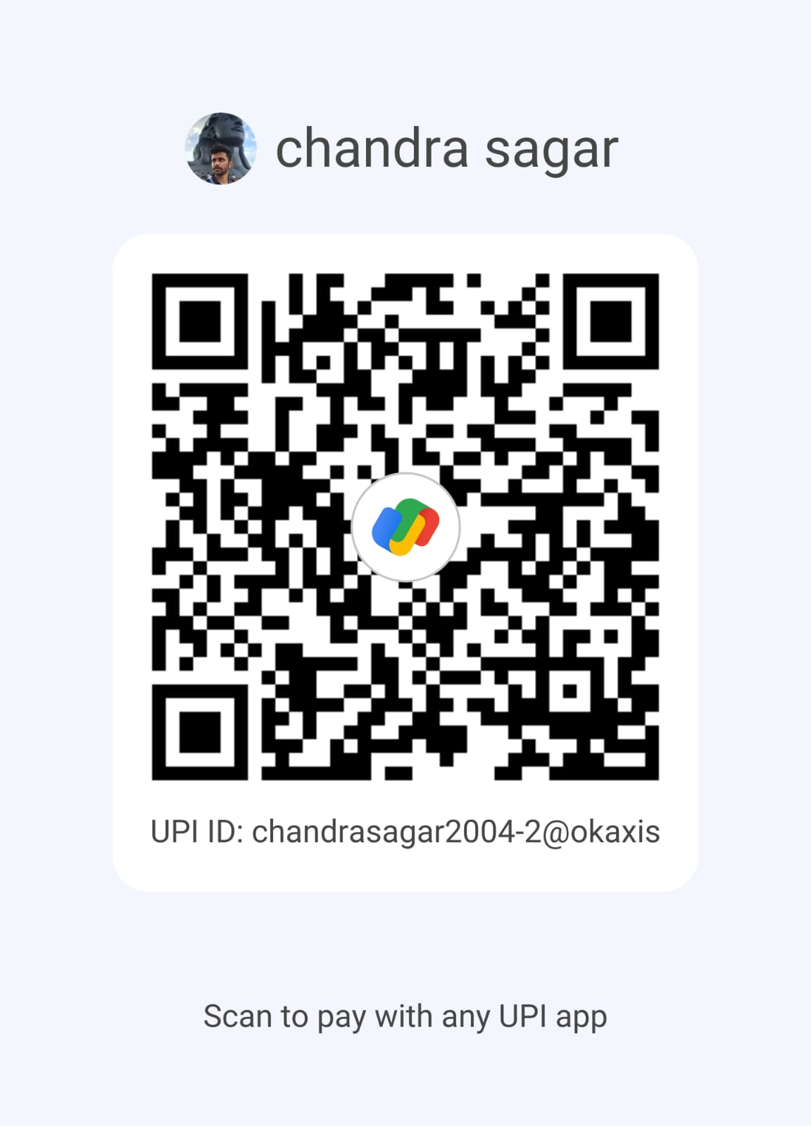 Scan to Pay via UPI to chandrasagar2004-2@okaxis